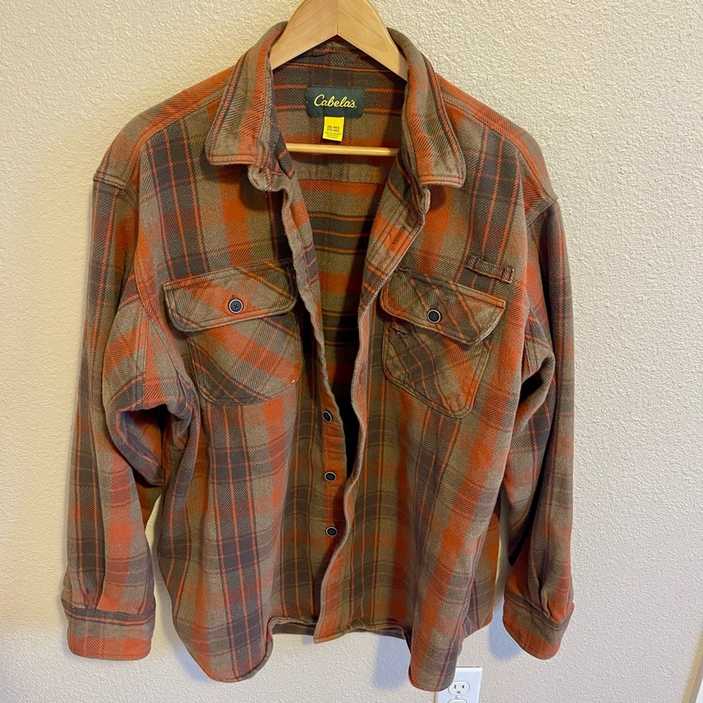 Cabela's Men's Rust and Gray Plaid Shirt Jacket XXL